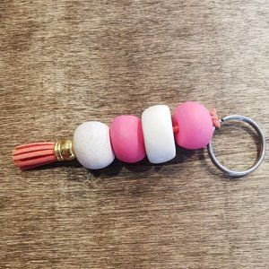 Handmade Pink and white Keychain